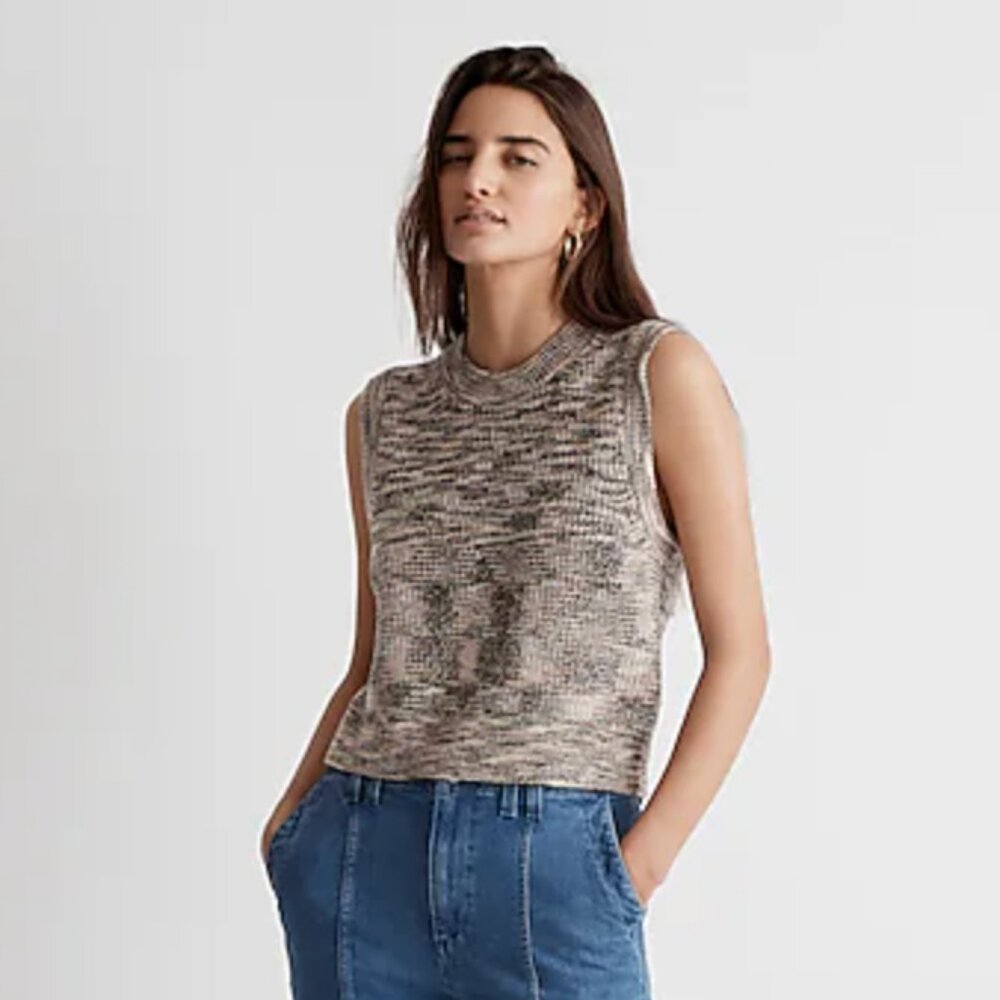 Madewell Space-Dyed Boulier Sweater Vest in Marled Riverside Size M